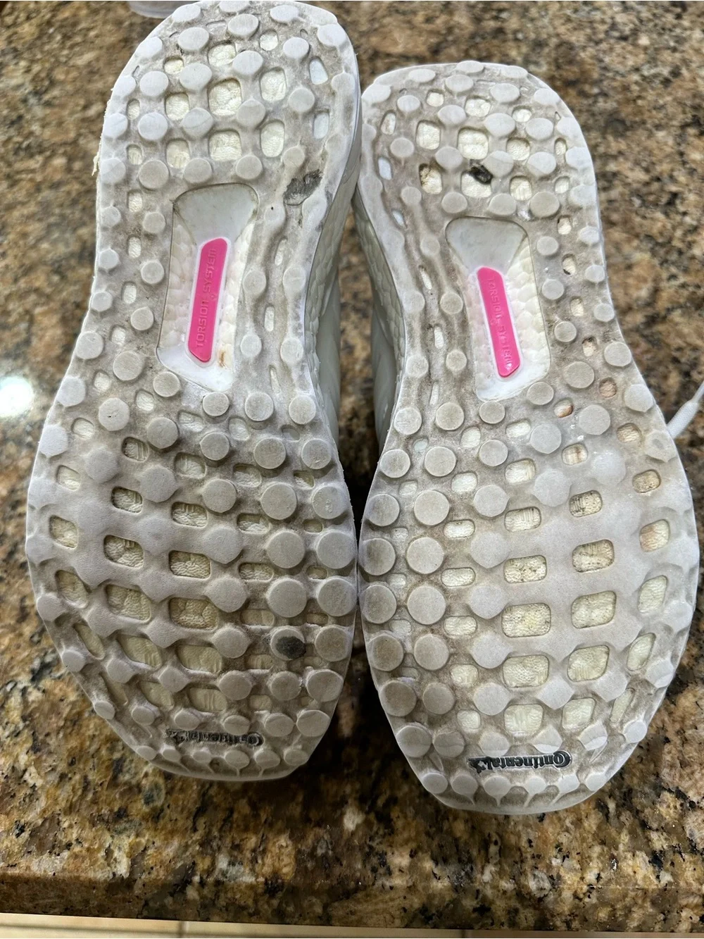adidas Women’s Knit ultraboost Running Sneakers in White with Pink Lining